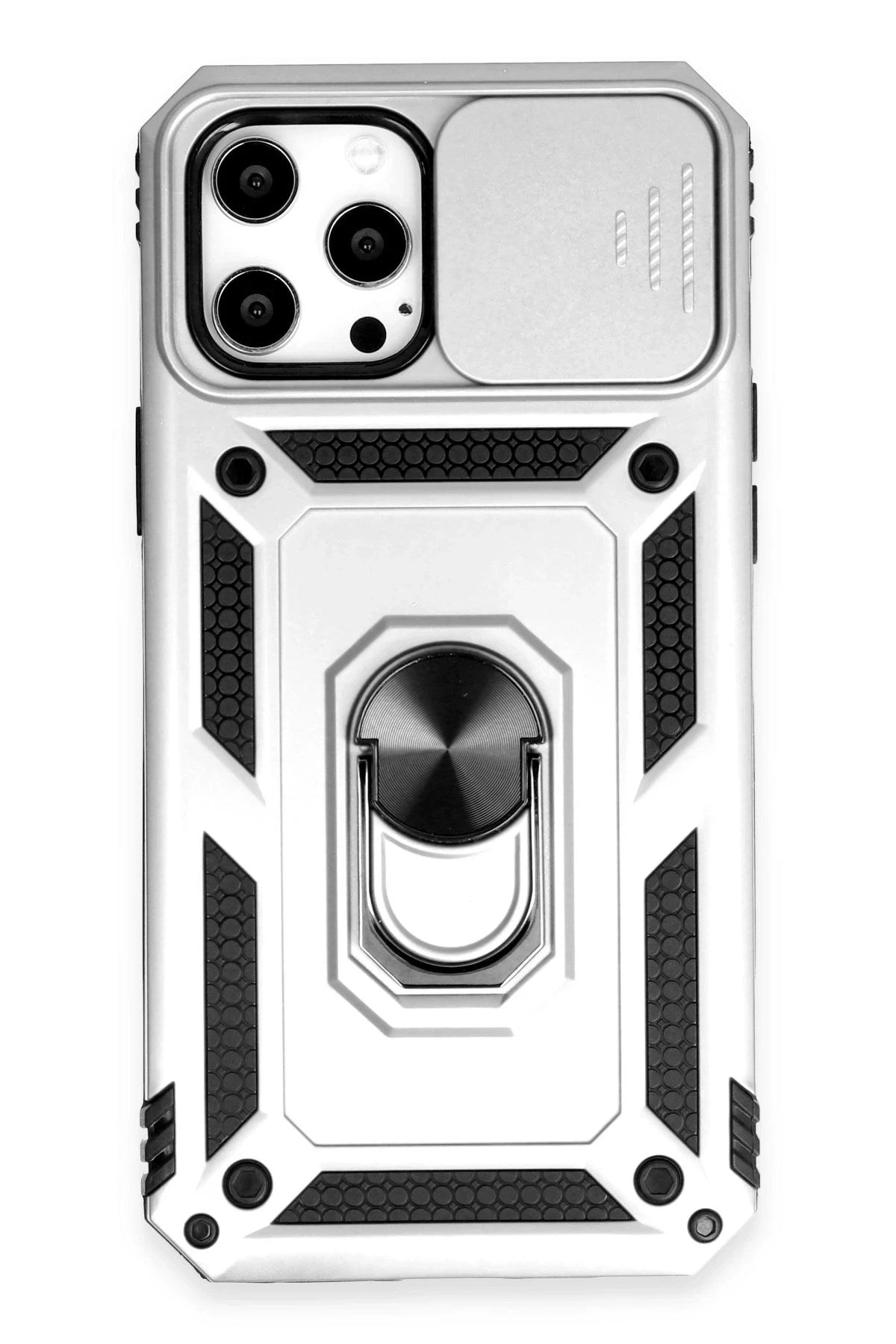 Mey İthalat® iPhone 12 Pro Max Kılıf Pars Lens Yüzüklü Silikon - Gümüş