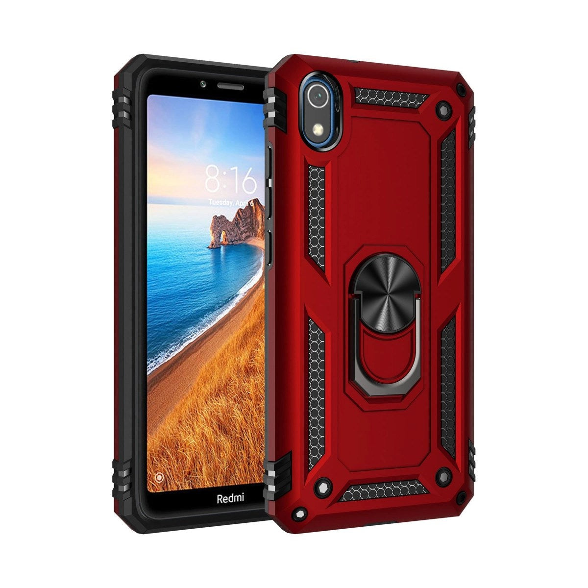 Mey İthalat® Redmi 7A Kılıf Sofya Yüzüklü Silikon Kapak - Kırmızı