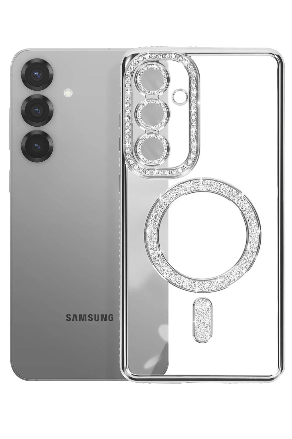 Mey İthalat® Samsung Galaxy S26 Plus Joke Simli Magneticsafe Kılıf - Gümüş