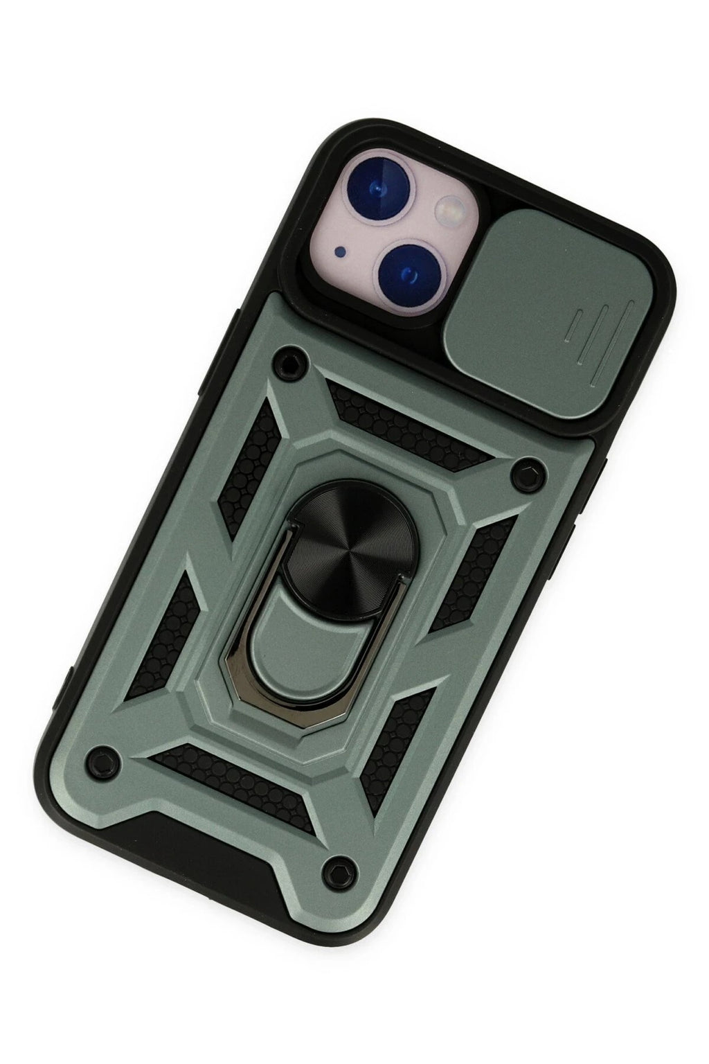 Mey İthalat® iPhone 14 Kılıf Pars Lens Yüzüklü Silikon - Yeşil
