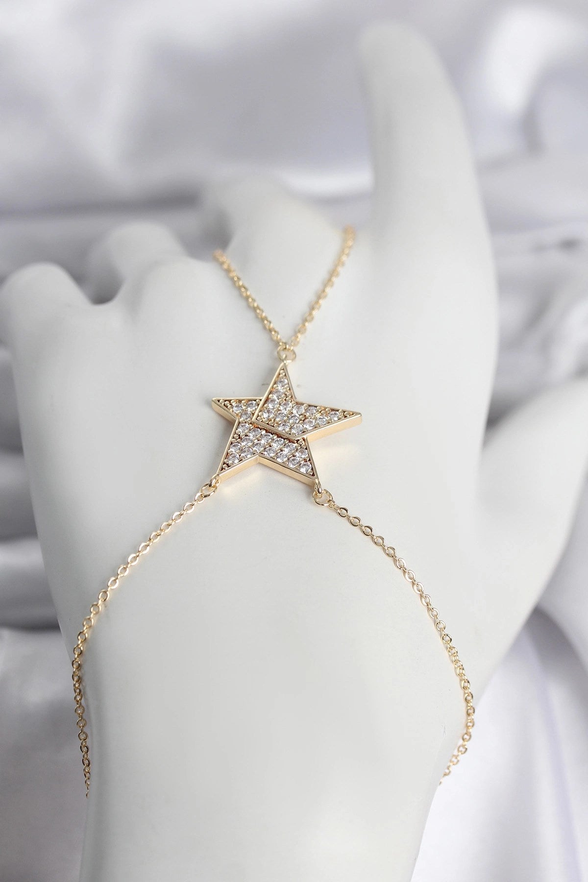 Mey İthalat® Pirinç Gold Renk Zirkon Taşlı Yıldız Model Kadın Şahmeran