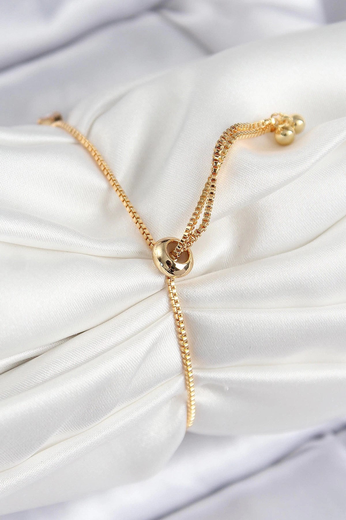 Mey İthalat® Pirinç Zirkon Taşlı Kare Model Gold Renk Asansörlü Kadın Bileklik