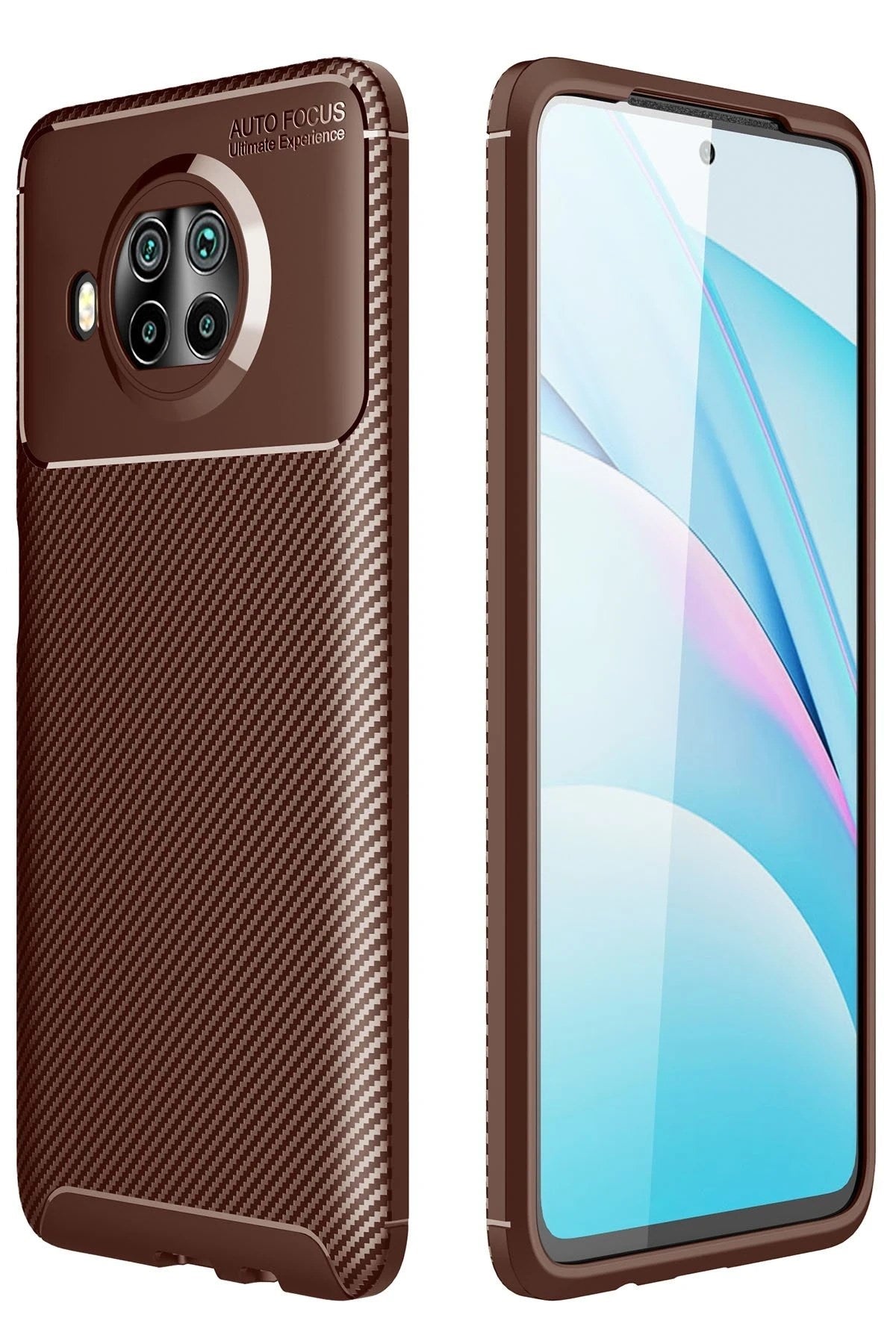 Mey İthalat® Mi 10T Lite Kılıf Auto Focus Karbon Kapak - Kahverengi