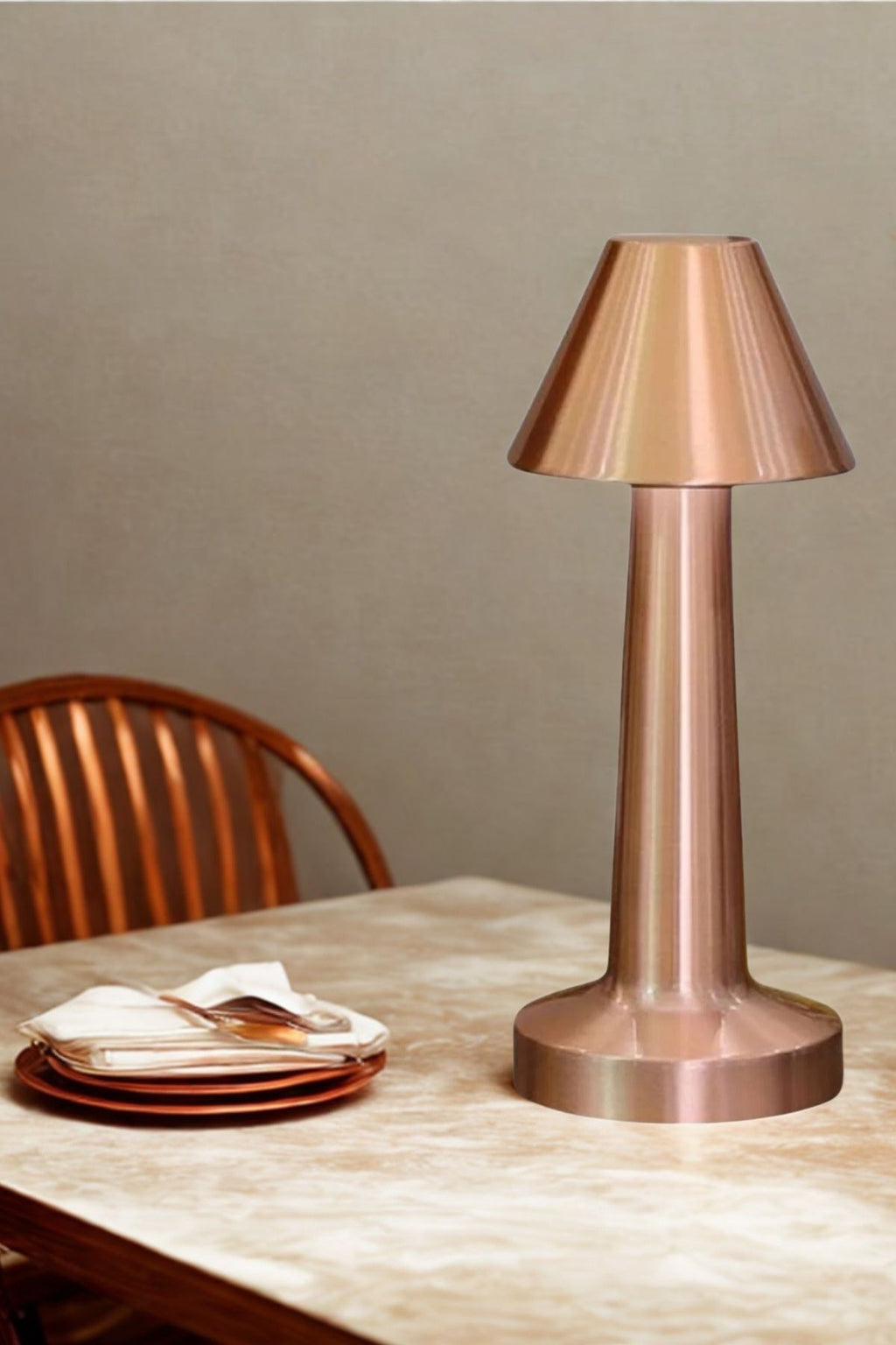 Çatı Model Bronz Renk Şarjlı Dokunmatik 3 Renkli LED Masa Lambası