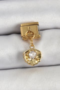 Mey İthalat® 316L Çelik Sallantılı Zirkon Taşlı İstiridye Model Gold Renk Nomination Charm