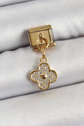 Mey İthalat® 316L Çelik Sallantılı Zirkon Taşlı Yonca Model Gold Renk Nomination Charm