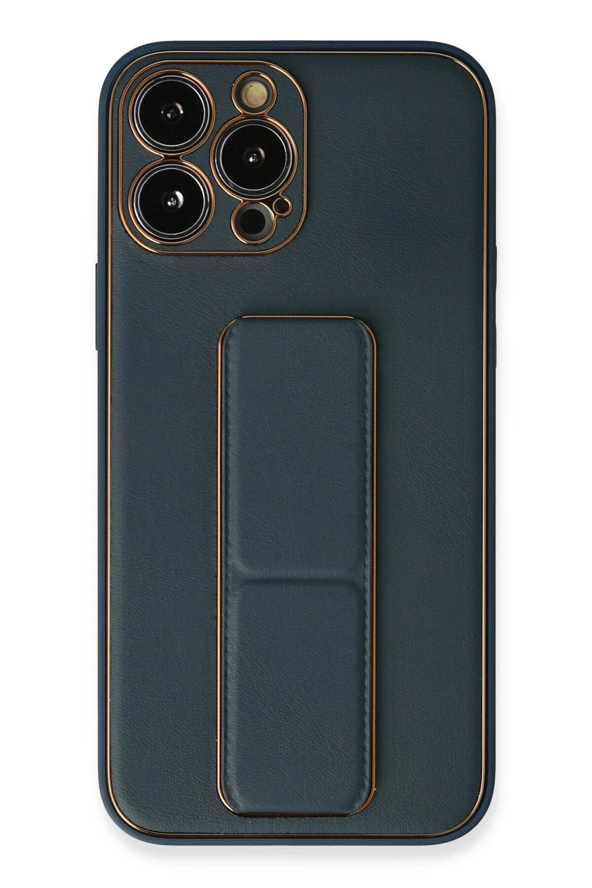 Mey İthalat® iPhone 13 Pro Kılıf Coco Deri Standlı Kapak - Mavi