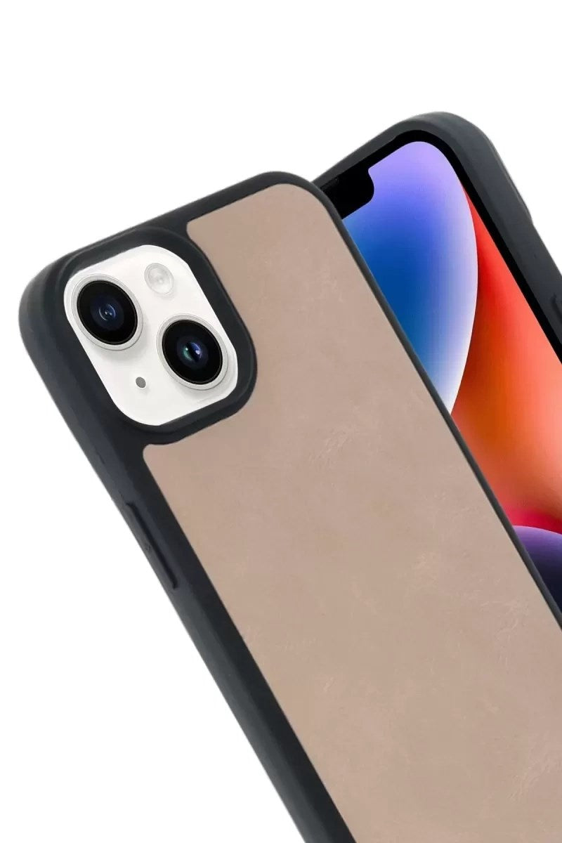 Mey İthalat® iPhone 15 Kılıf Aras Deri Kapak - Pudra