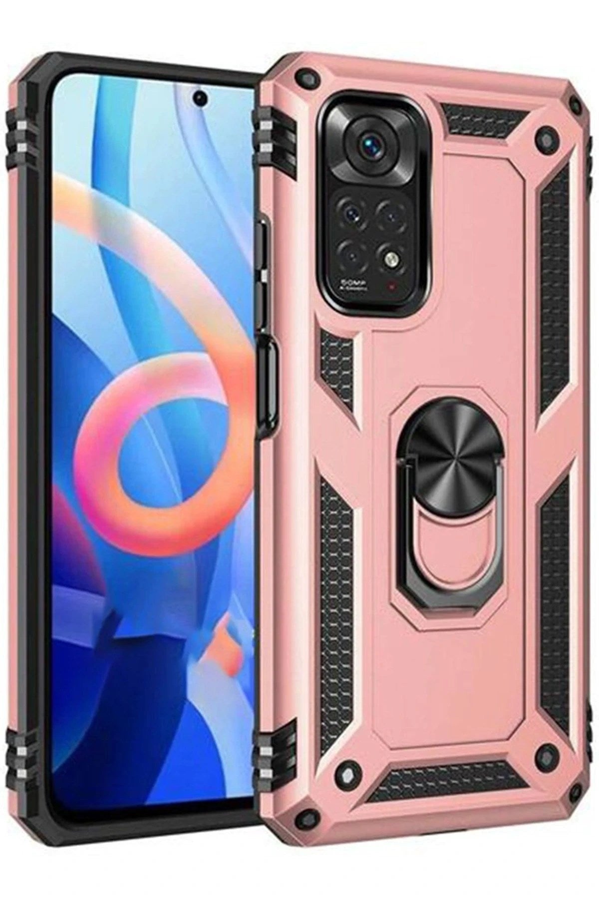 Mey İthalat® Redmi Note 12S Kılıf Sofya Yüzüklü Silikon Kapak - Rose