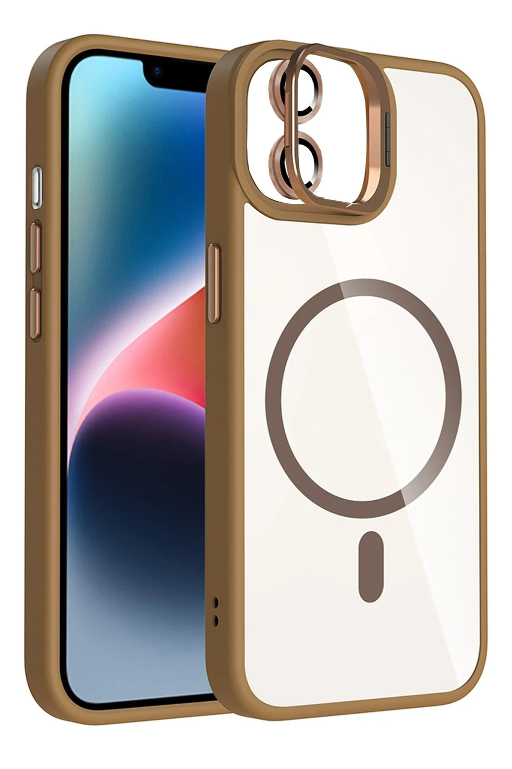 Mey İthalat® iPhone 11 Remim Lensli Magsafe Standlı Kapak - Kahverengi