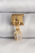Mey İthalat® 316L Çelik Gold Renk Sallantı Zirkon Taşlı Kare Model Nomination Charm