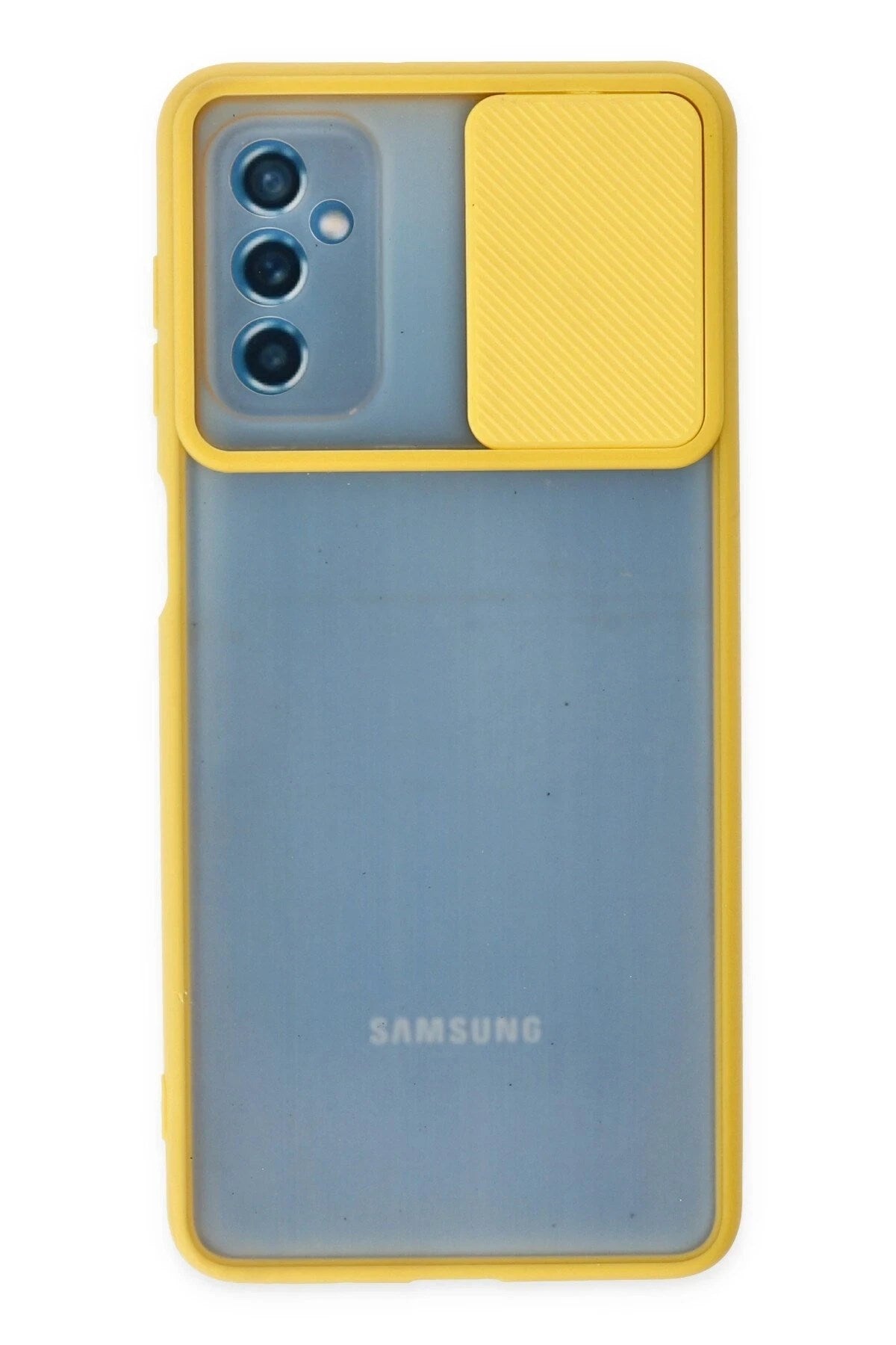 Mey İthalat® Samsung Galaxy M52 5G Kılıf Palm Buzlu Kamera Sürgülü Silikon - Sarı