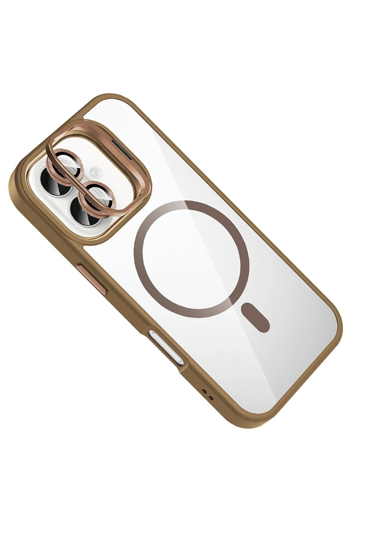 Mey İthalat® iPhone 16 Plus Remim Lensli Magsafe Standlı Kapak - Kahverengi