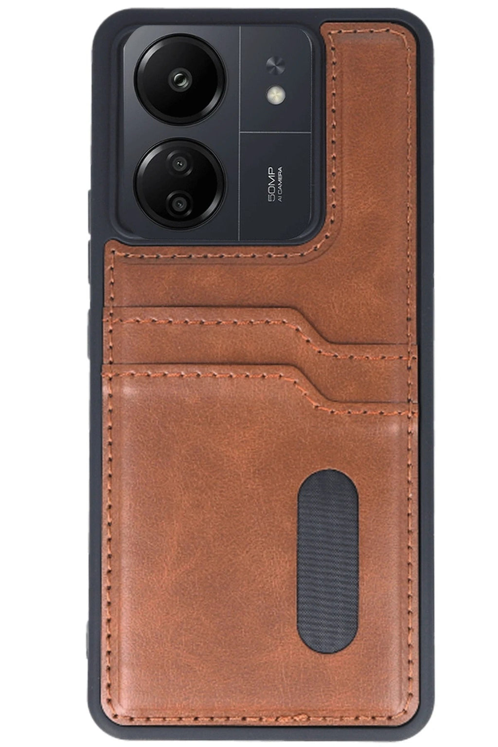Mey İthalat® Redmi 13C Kılıf Sara Kartvizitli Deri Kılıf - Taba