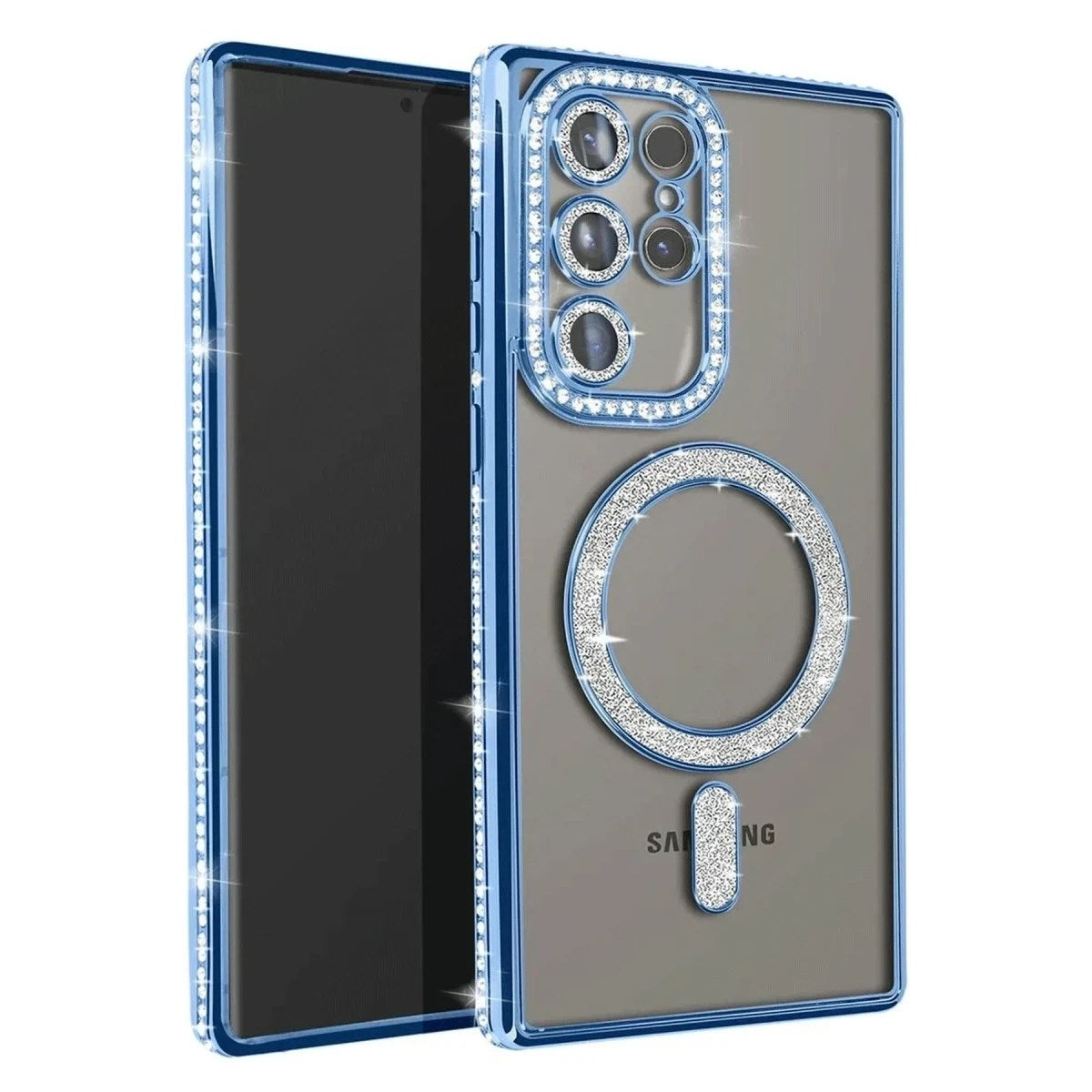 Mey İthalat® Samsung Galaxy S23 Ultra Joke Simli Magneticsafe Kılıf - Mavi