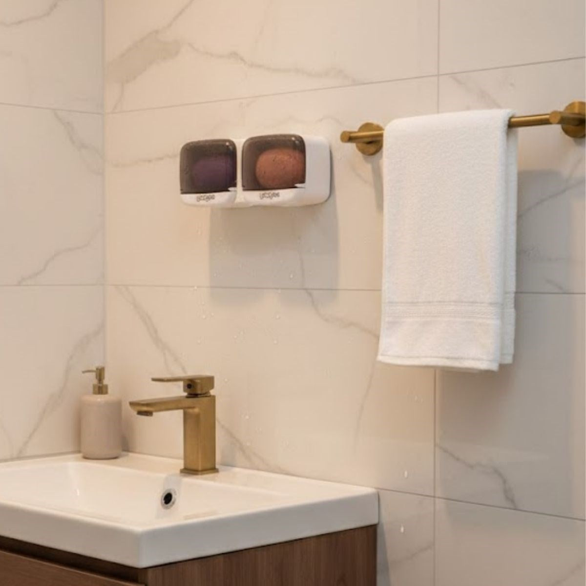 Duvara Monte İkili Kapaklı Plastik Katı Sabunluk Organizer – Banyo & Mutfak İçin Yapışkanlı Sabun Kutusu ve Düzenleyici