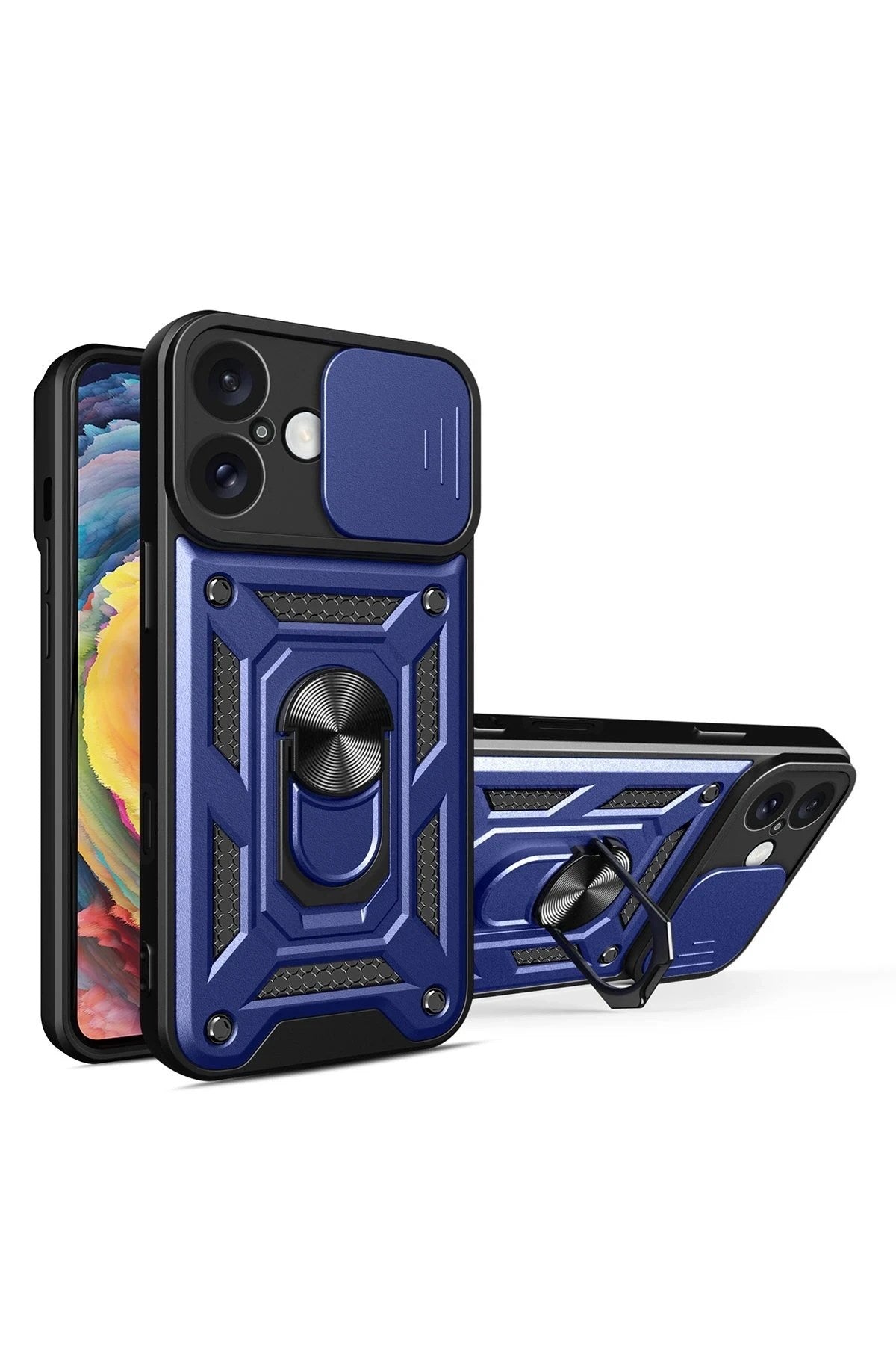 Mey İthalat® iPhone 16 Kılıf Pars Lens Yüzüklü Silikon - Lacivert