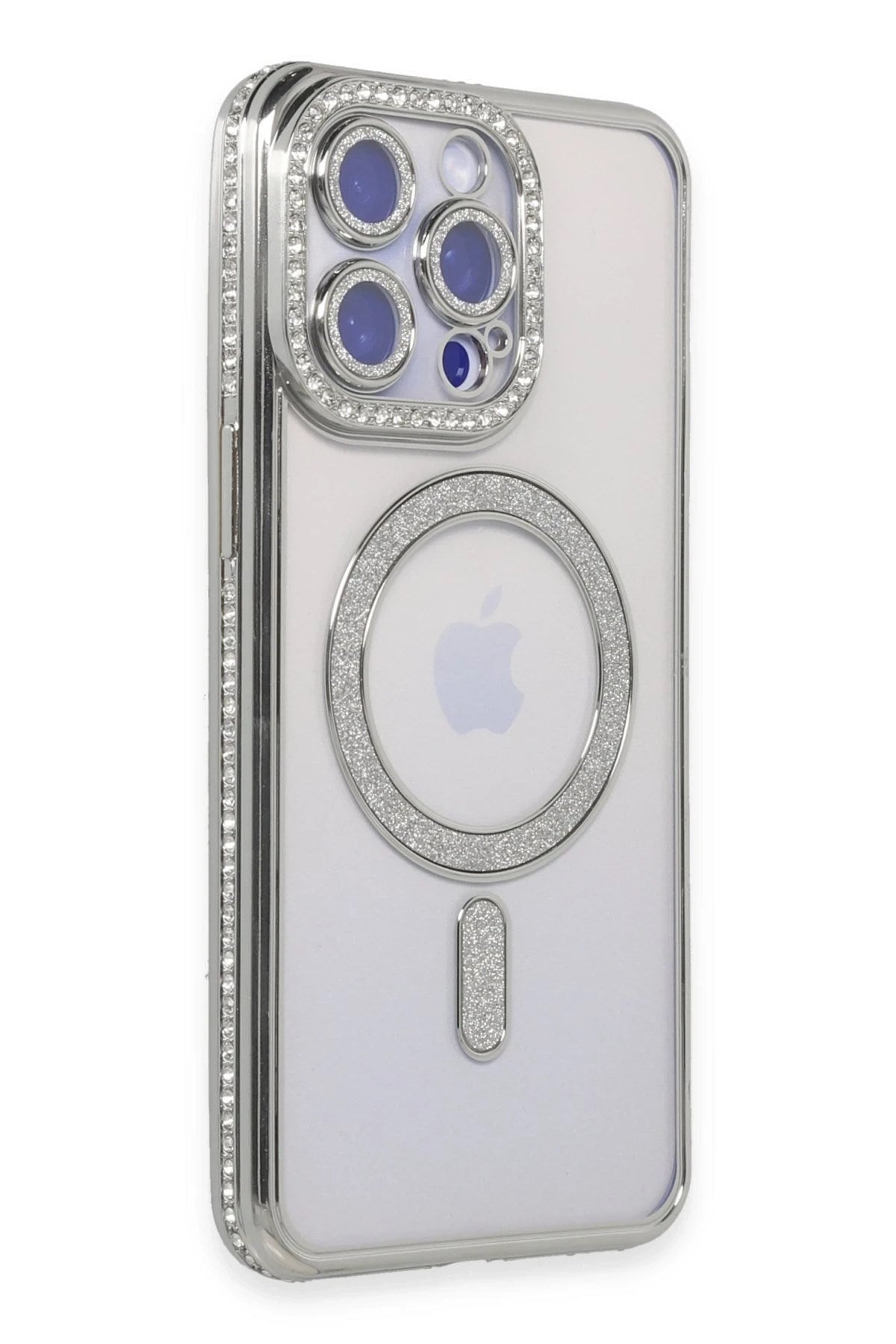Mey İthalat® iPhone 14 Pro Max Kılıf Joke Simli Magneticsafe Kılıf - Gümüş