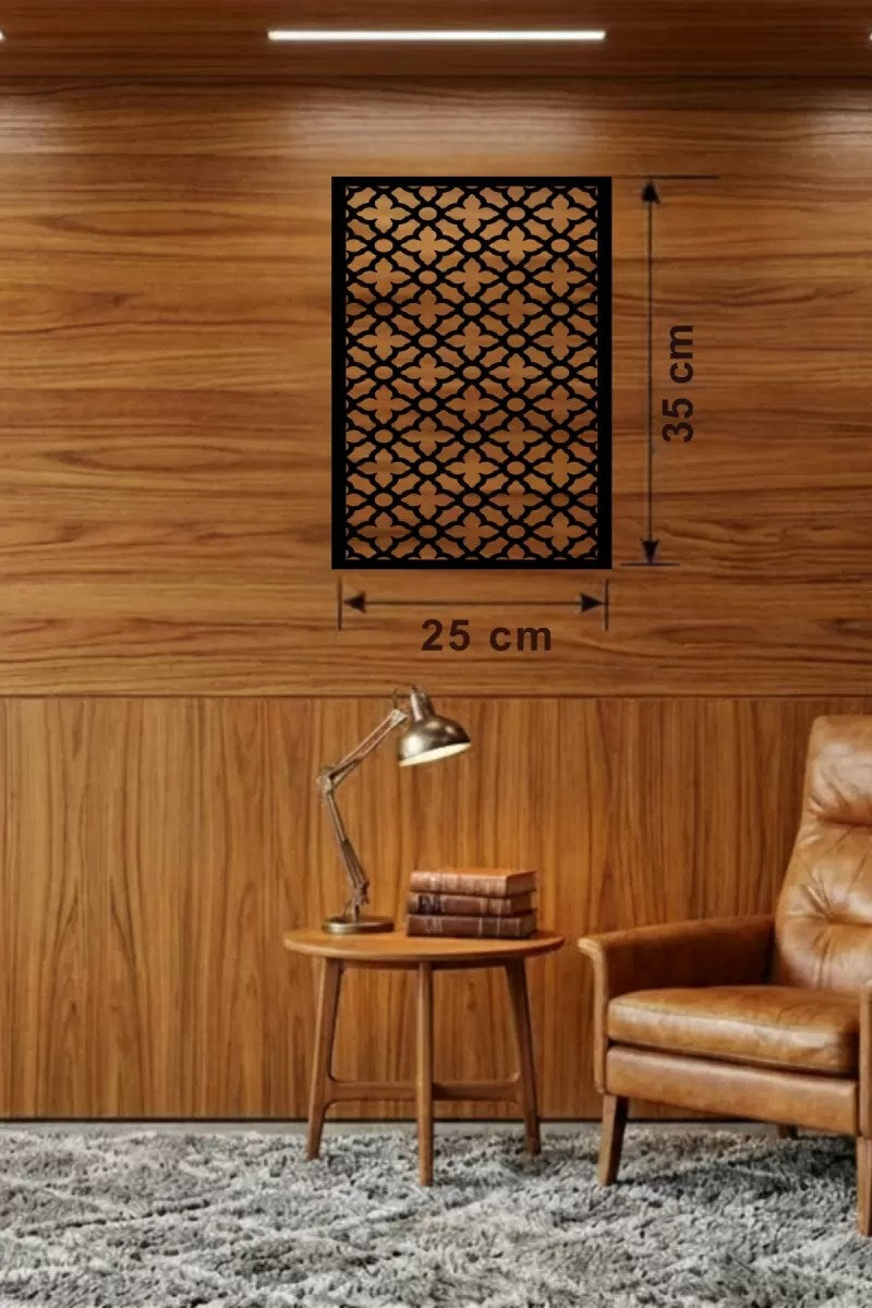 Mey İthalat® Geometrik Kafes Desenli Ahşap Duvar Tablosu - 25x35 cm Lazer Kesim Dekoratif Pano