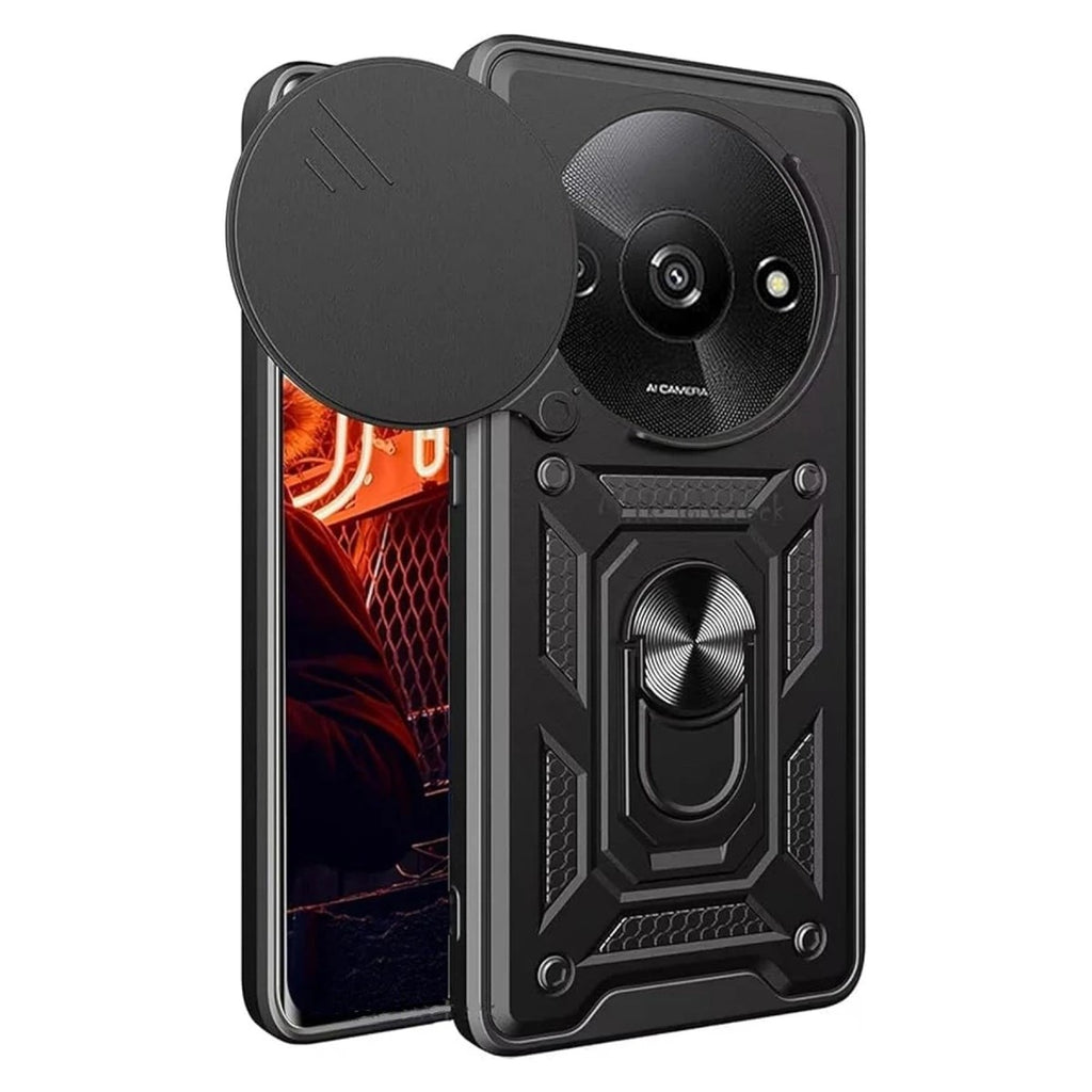 Mey İthalat® Redmi A3 4G Kılıf Pars Lens Yüzüklü Silikon - Siyah