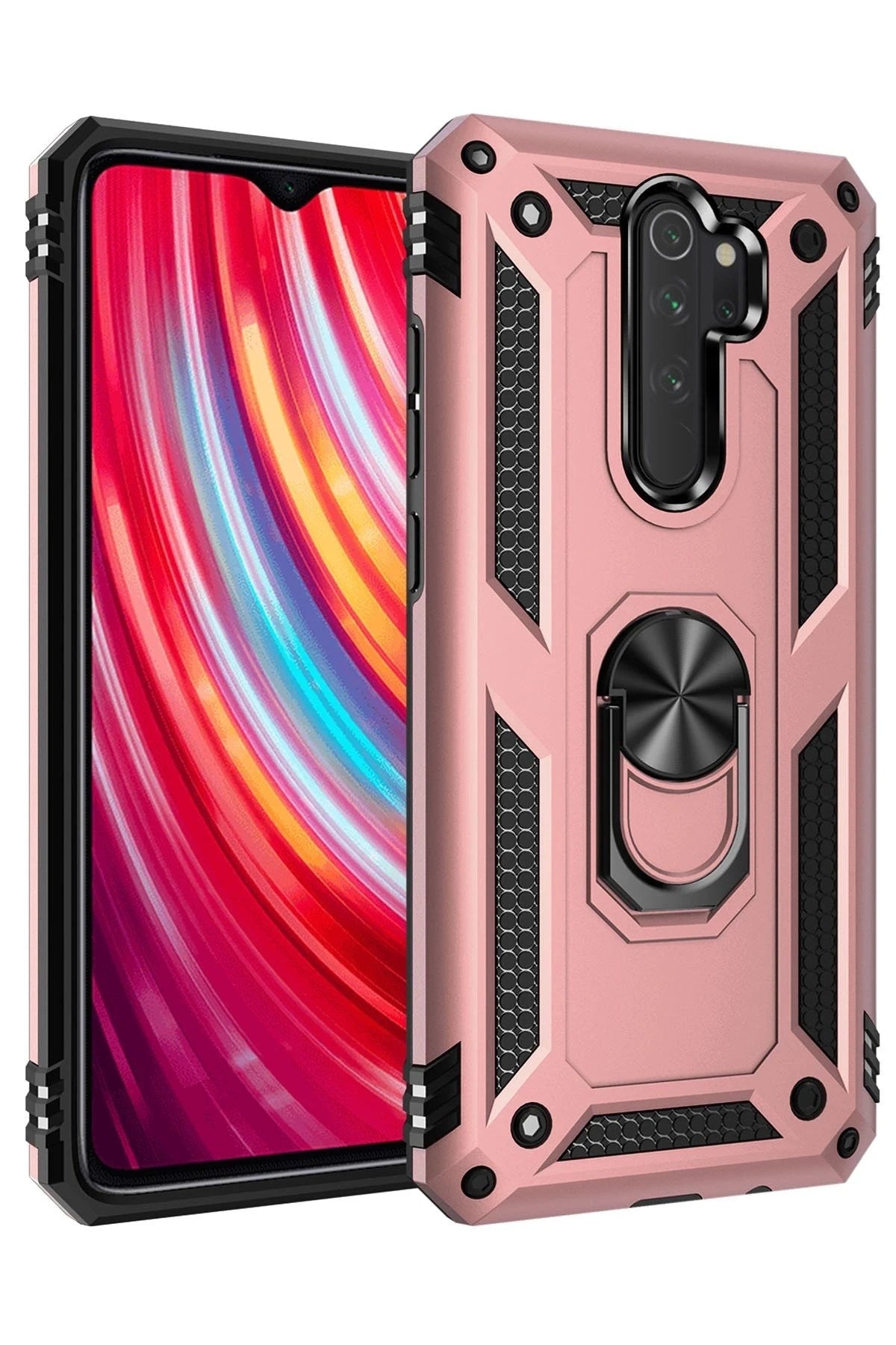 Mey İthalat® Redmi Note 8 Pro Kılıf Sofya Yüzüklü Silikon Kapak - Rose
