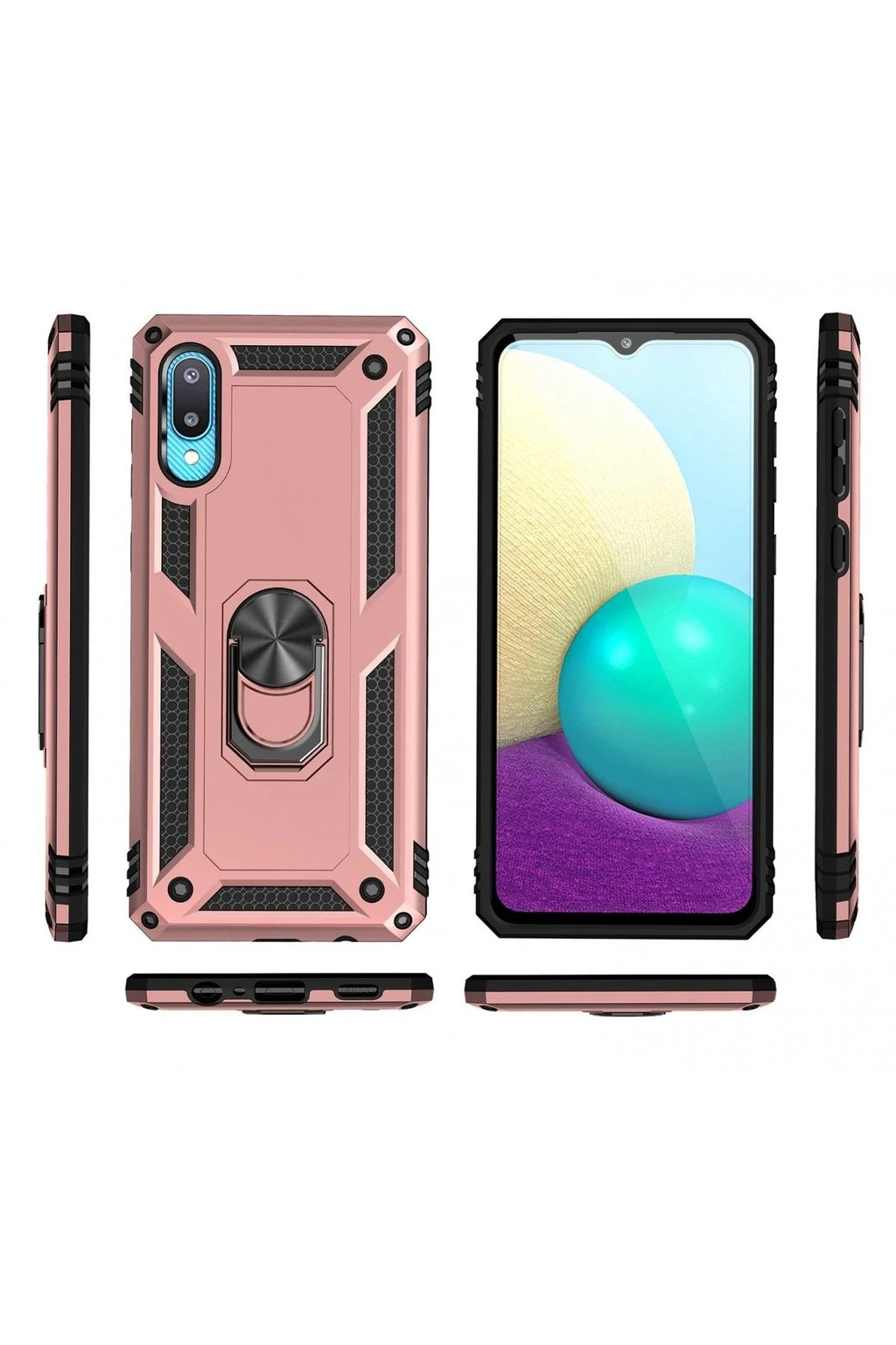 Mey İthalat® Samsung Galaxy A02 Kılıf Sofya Yüzüklü Silikon Kapak - Rose