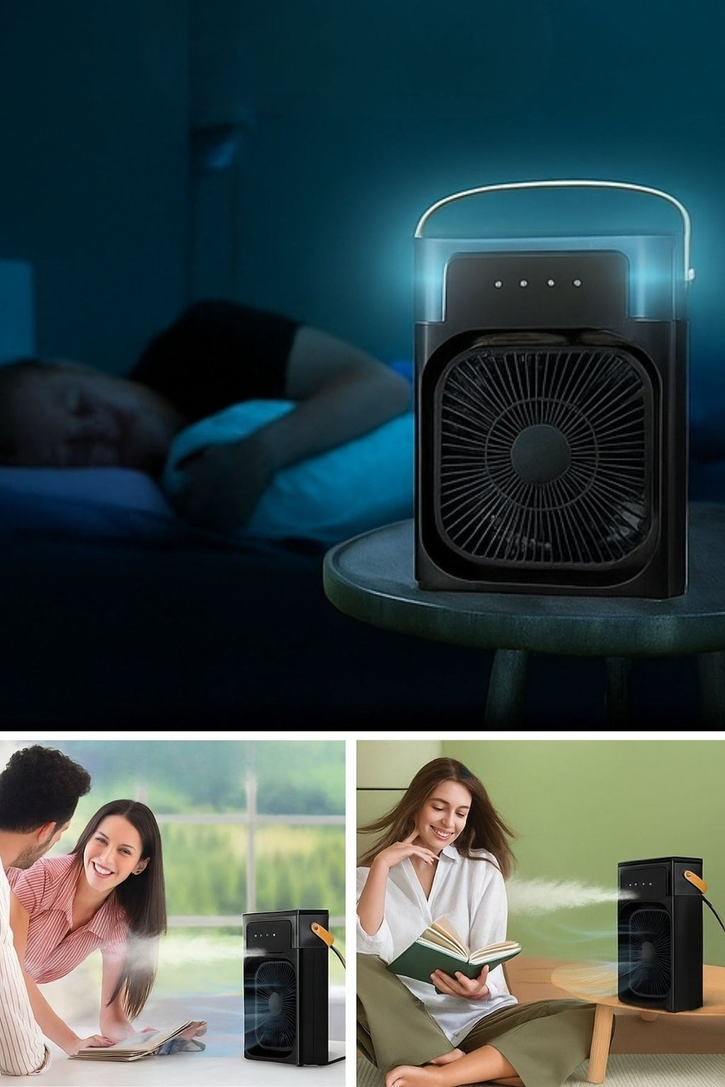 Taşınabilir 3 Farklı Mod Ayarlı 7 Farklı Led Işıklı Sulu Soğutmalı Taşınabilir Masaüstü USB Fan Vantilatör