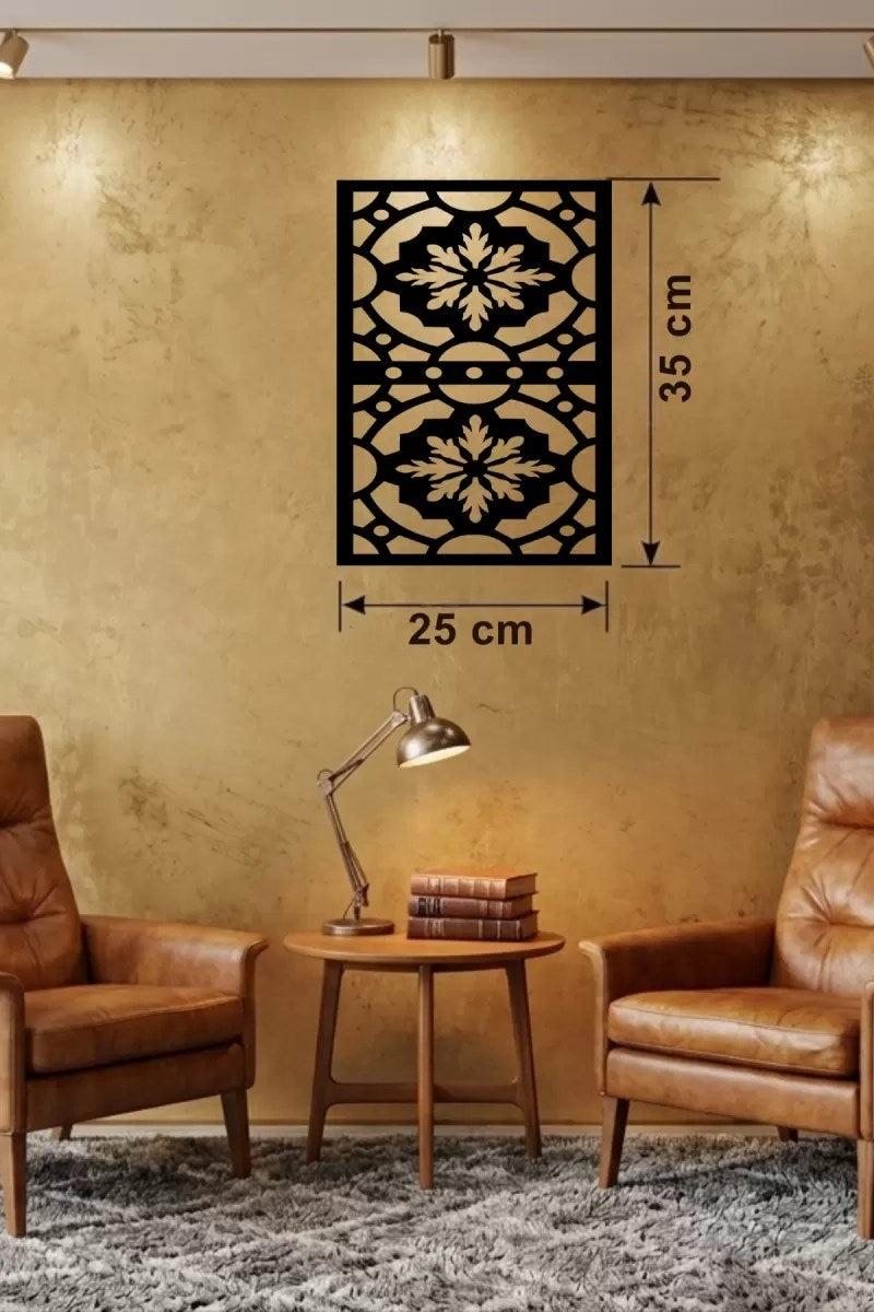 Mey İthalat® Kar Tanesi ve Barok Desenli Ahşap Duvar Tablosu - 25x35 cm Lazer Kesim Pano