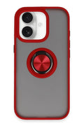 Mey İthalat® iPhone 16 Kılıf Montreal Yüzüklü Silikon Kapak - Kırmızı