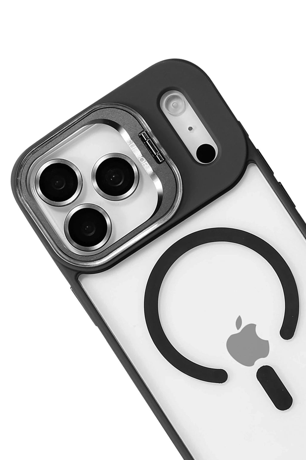 Mey İthalat® iPhone 17 Pro Max Remim Lensli Magsafe Standlı Kapak - Siyah