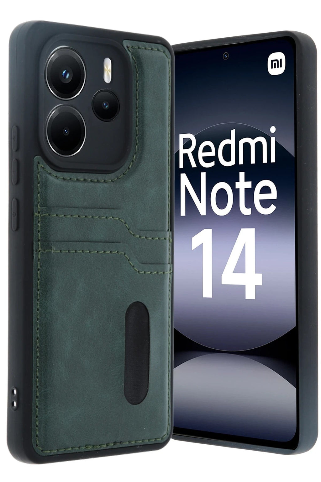 Mey İthalat® Redmi Note 14 4G Kılıf Sara Kartvizitli Deri Kılıf - Koyu Yeşil