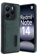 Mey İthalat® Redmi Note 14 4G Kılıf Sara Kartvizitli Deri Kılıf - Koyu Yeşil