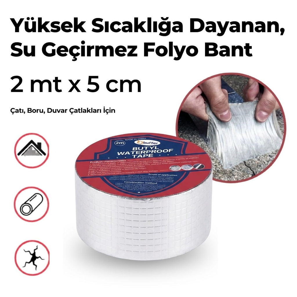 2 Mt Yüksek Sıcaklık Dayanan Su Geçirmez Çatı Duvar Çatlak Onarıcı Yapışkan Bant Folyo 5 Cm
