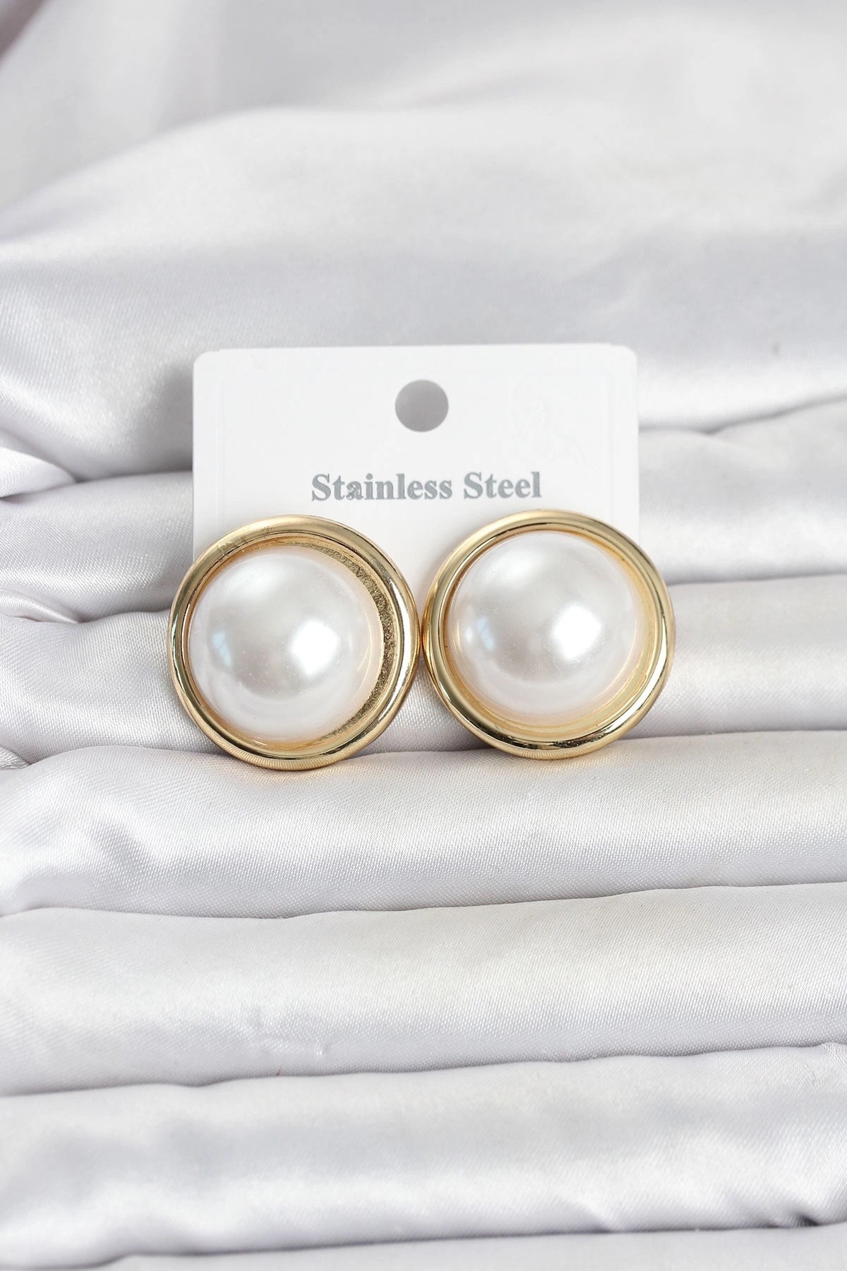Mey İthalat® 316L Çelik Gold Renk İnci Model Vintage Kadın Küpe