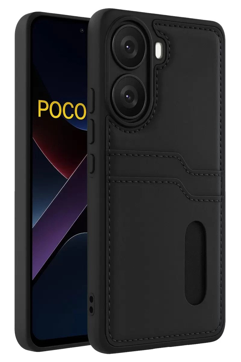 Mey İthalat® Poco X7 Pro Kılıf Sara Kartvizitli Deri Kılıf - Siyah
