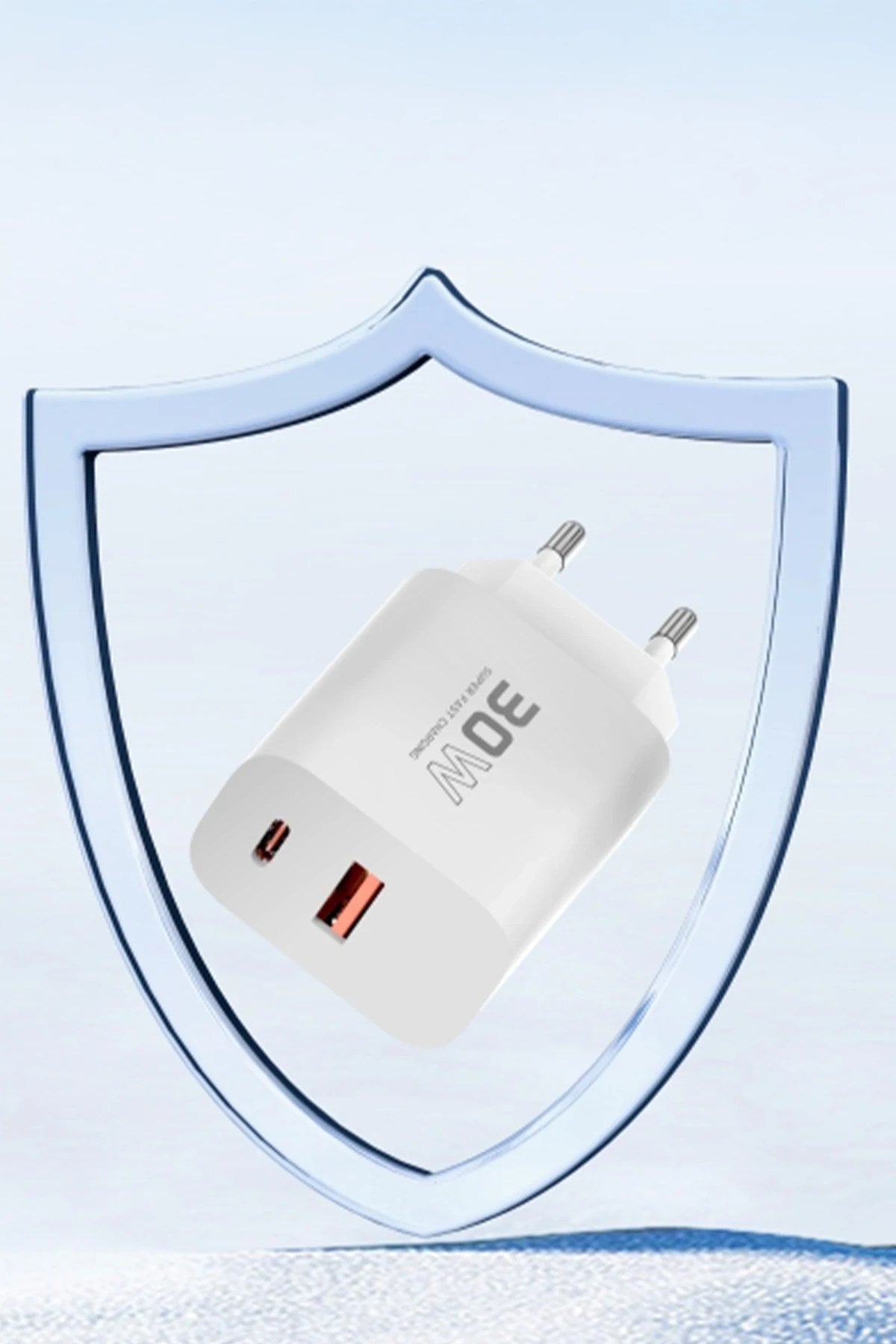 Mey İthalat® C89Q 1 Adet 30W Type-C ve 1 Adet 22.5W USB Çıkışlı Ekstra DL49 1M USB to Type-C Kablolu PD Şarj Cihazı - Beyaz
