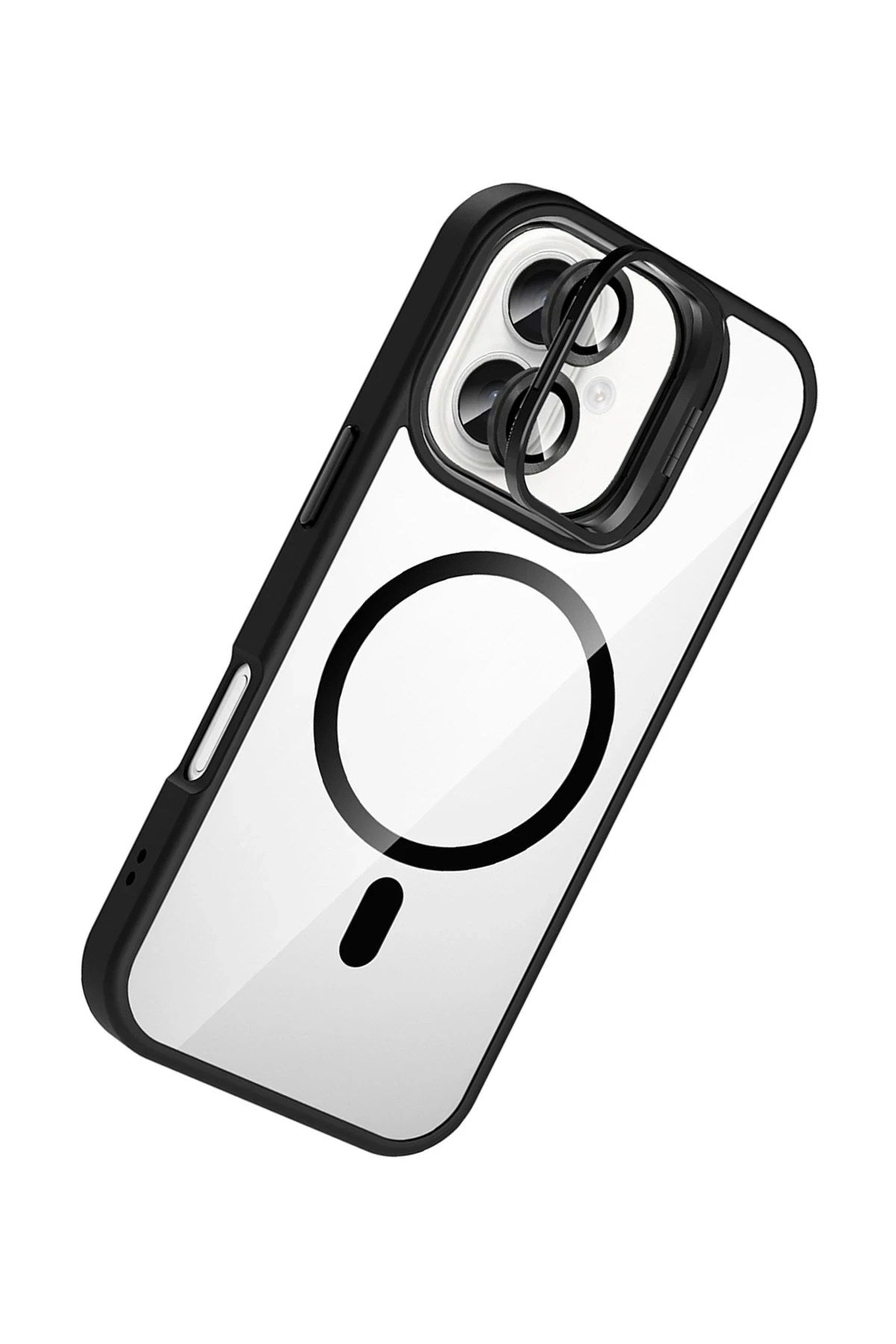 Mey İthalat® iPhone 16 Plus Remim Lensli Magsafe Standlı Kapak - Siyah