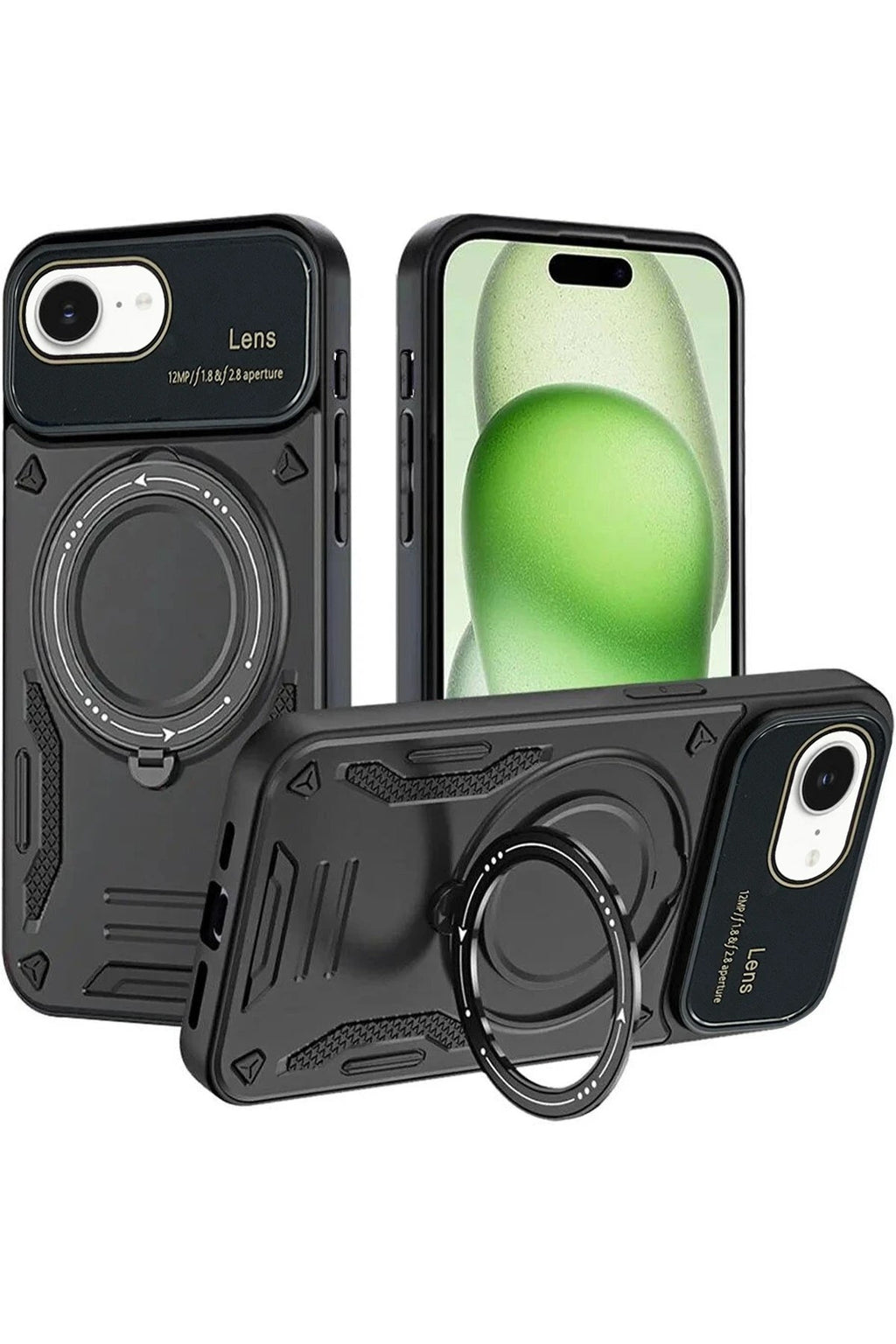Mey İthalat® iPhone 16E Kılıf Joy Lens Standlı Kapak - Siyah