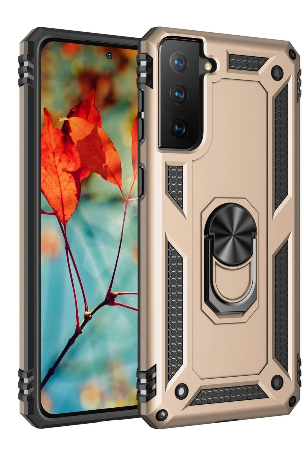 Mey İthalat® Samsung Galaxy S21 Kılıf Sofya Yüzüklü Silikon Kapak - Gold