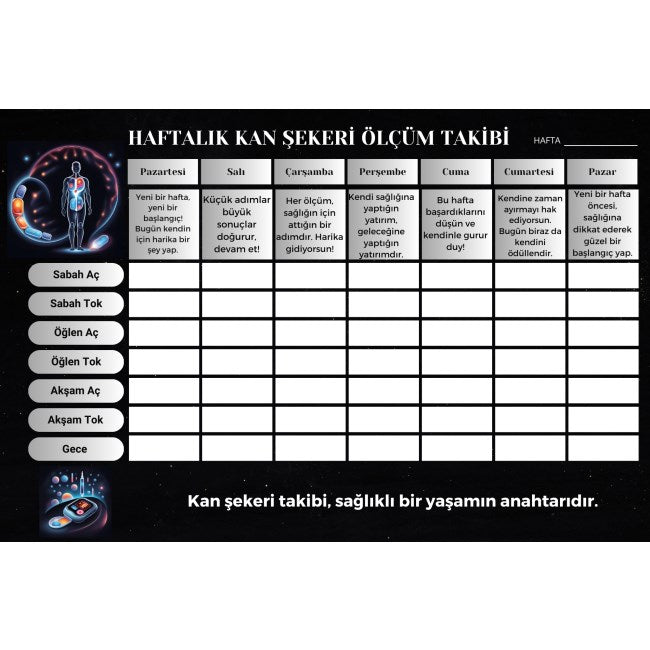 Diyabet Ölçüm Takip Çizelgesi Defteri A Kalite Özel Tasarım 3 Aylık A5 Siyah-beyaz