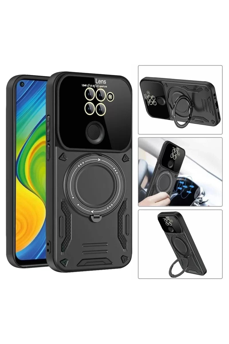 Mey İthalat® Redmi Note 9 Joy Lens Standlı Kapak - Siyah