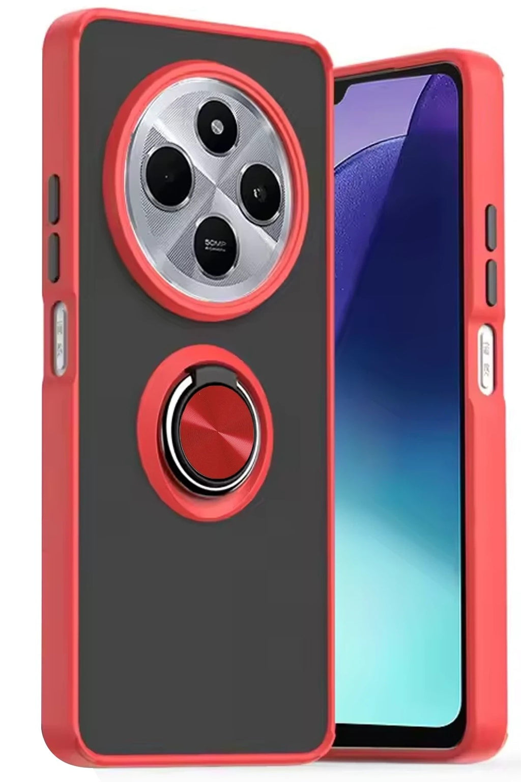 Mey İthalat® Redmi 14C Kılıf Montreal Yüzüklü Silikon Kapak - Kırmızı
