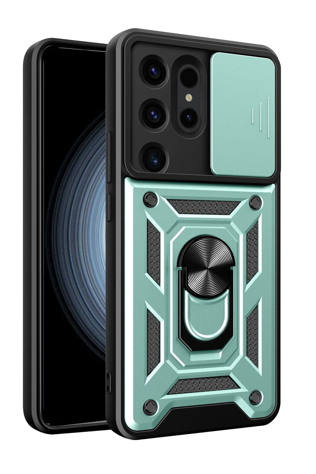 Mey İthalat® Samsung Galaxy S24 Ultra Kılıf Pars Lens Yüzüklü Silikon - Yeşil