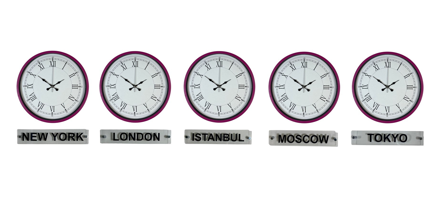 Pembe 36 Cm 5 li Tabelalı Dünya Saatleri