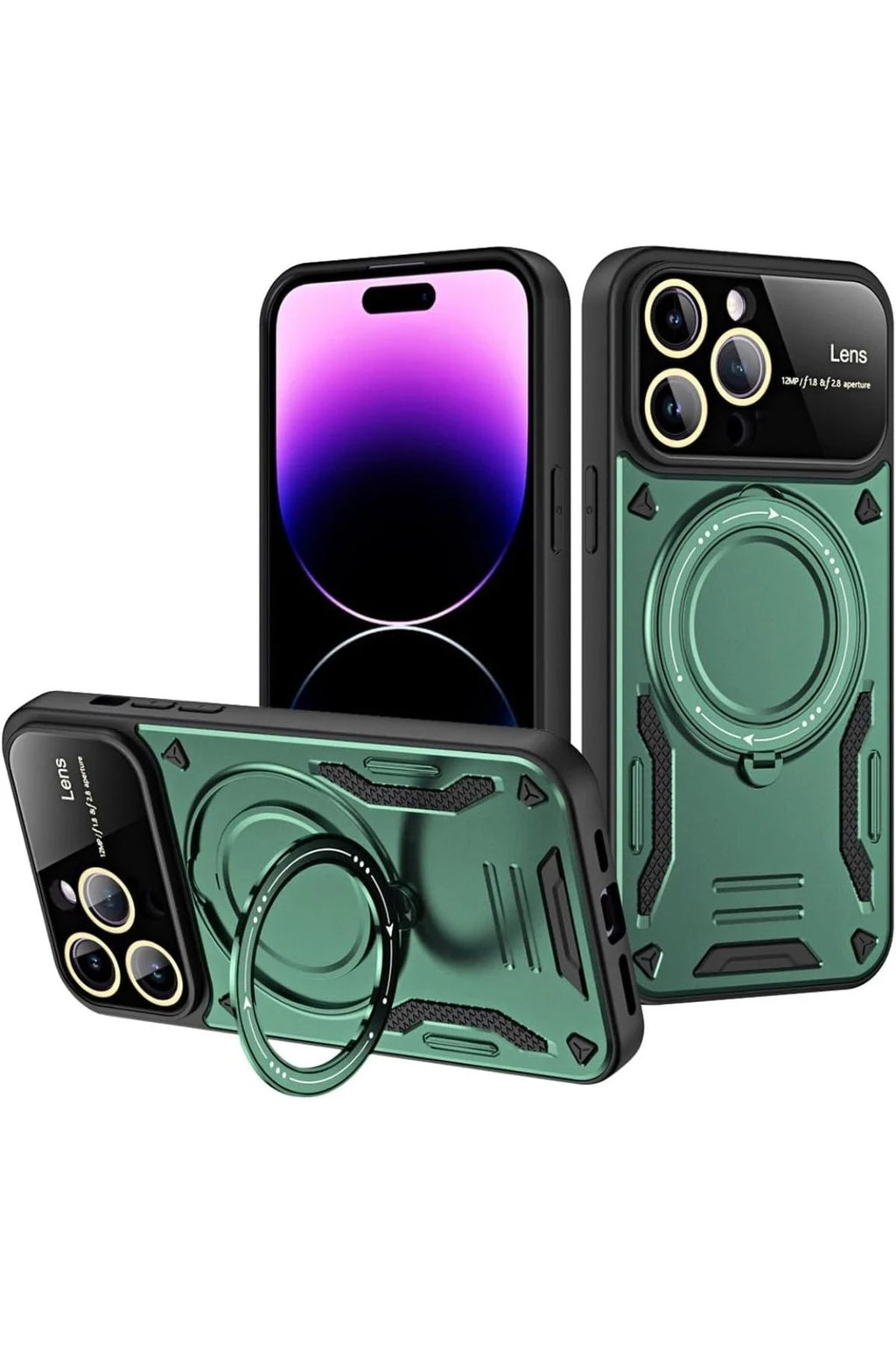 Mey İthalat® iPhone 16 Pro Kılıf Joy Lens Standlı Kapak - Koyu Yeşil