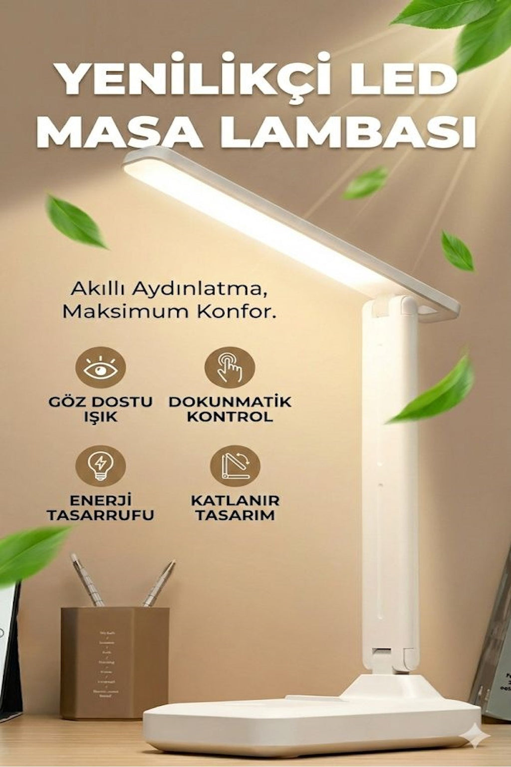 Katlanabilir Dokunmatik Kontrollü Göz Dostu Akıllı LED Masa Lambası – Enerji Tasarruflu