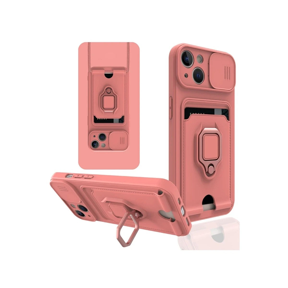 Mey İthalat® iPhone 14 Kılıf Zuma Kartvizitli Yüzüklü Silikon - Pembe