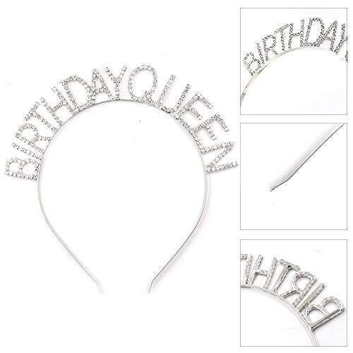 Mey İthalat® Gümüş Renk Kristal Taşlı Parlak Birthday Queen Yazılı Kraliçe Taç 16x17 cm