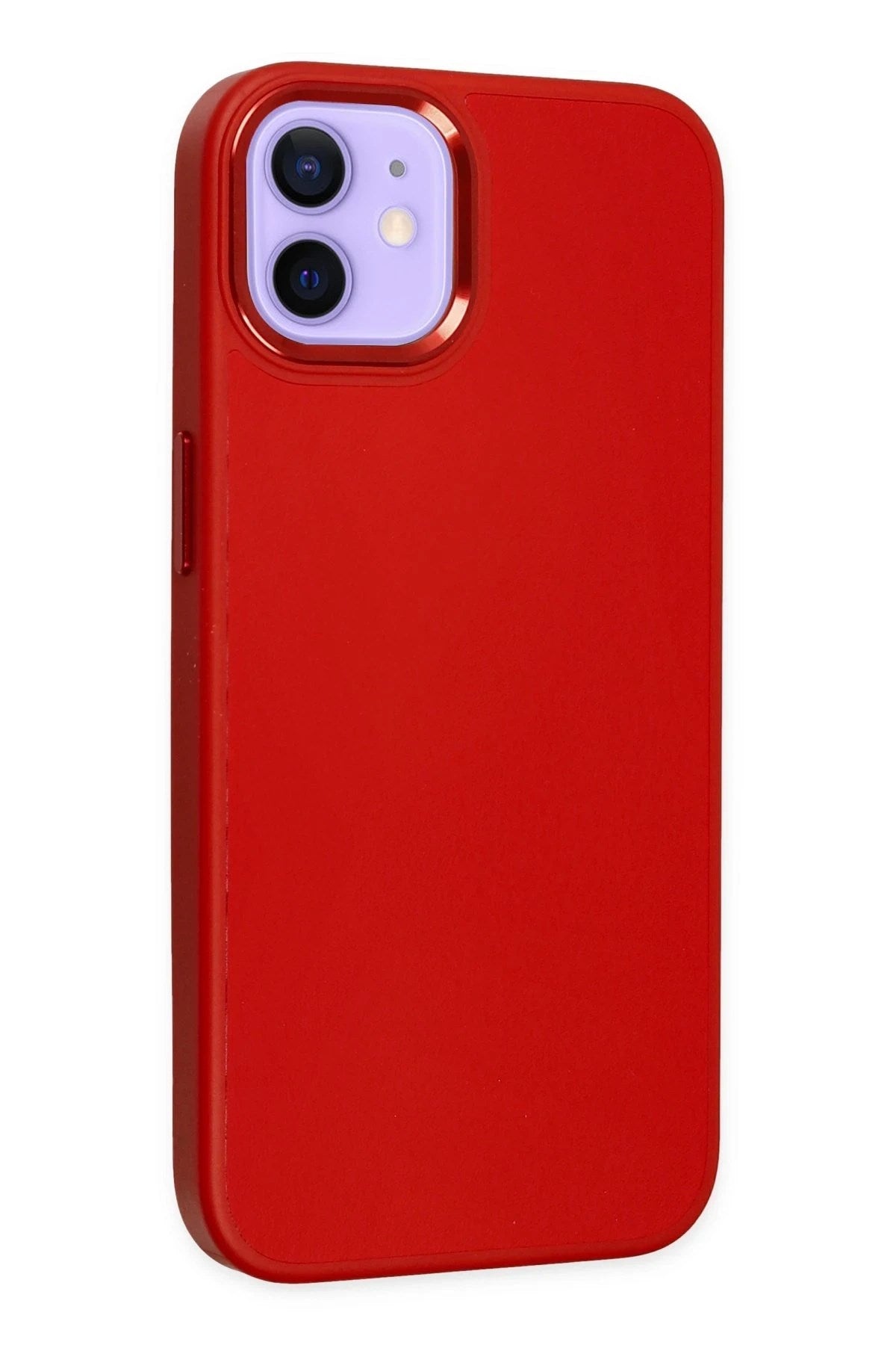 Mey İthalat® iPhone 12 Kılıf Asya Deri Silikon - Kırmızı