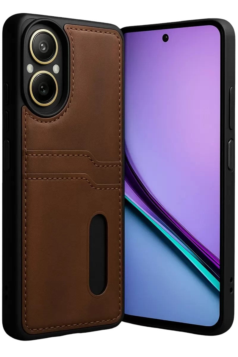 Mey İthalat® Realme 12 Lite Kılıf Sara Kartvizitli Deri Kılıf - Taba